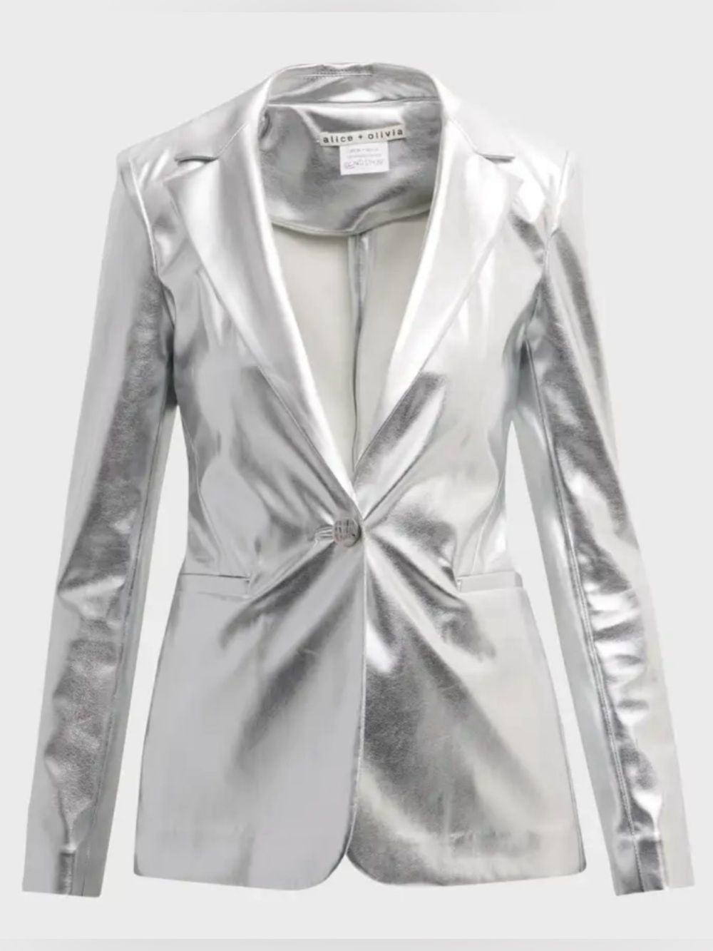 Alice + Olivia Metallic Silver One-Button Blazer